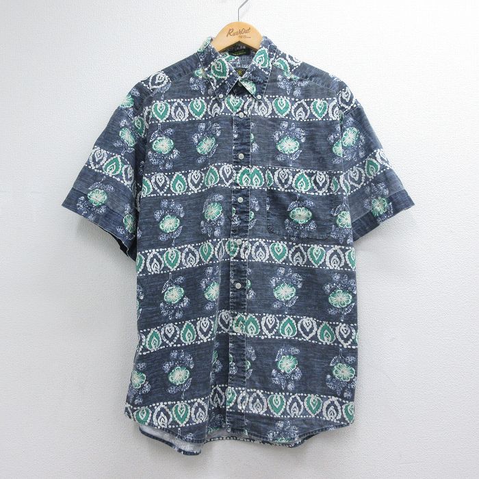 00s 半袖シャツ 花 ネイビー メンズL相当 | 古着