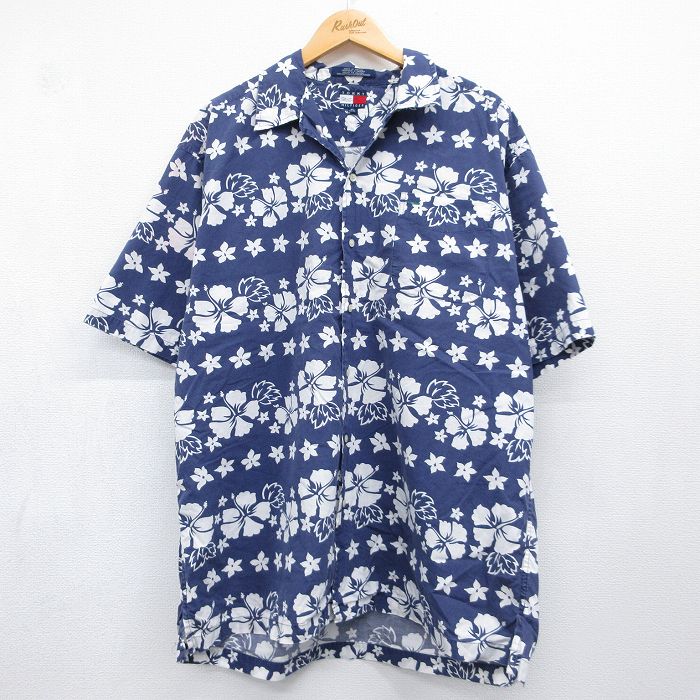 トミーヒルフィガー 90s 半袖シャツ 花柄 ネイビー メンズXL相当 | 古着