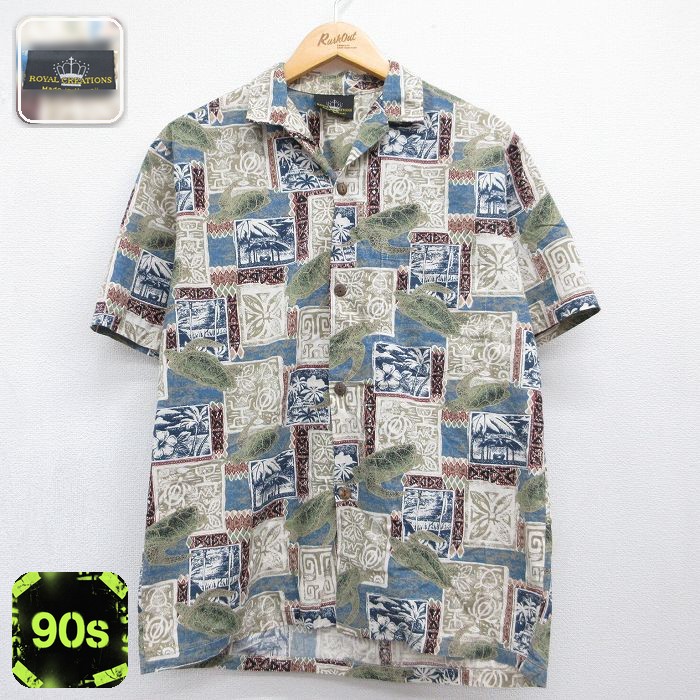 ハワイアン 90s 半袖シャツ カメ カーキ メンズL相当 | 古着