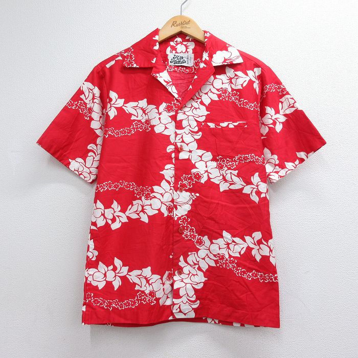 ヒロハッティ 90s 半袖ハワイアンシャツ 花 レッド メンズS相当 | 古着