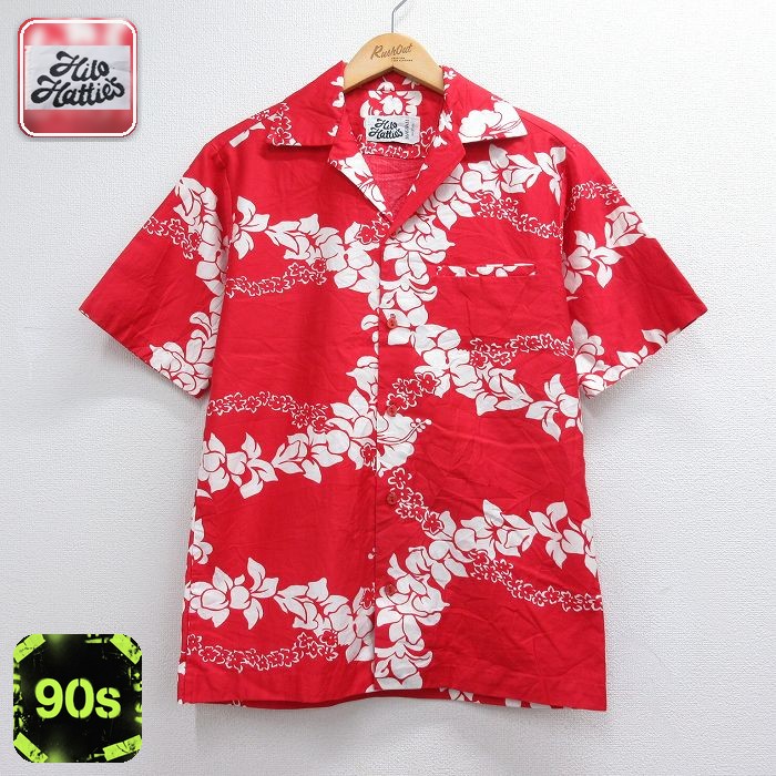 ヒロハッティ 90s 半袖ハワイアンシャツ 花 レッド メンズS相当 | 古着