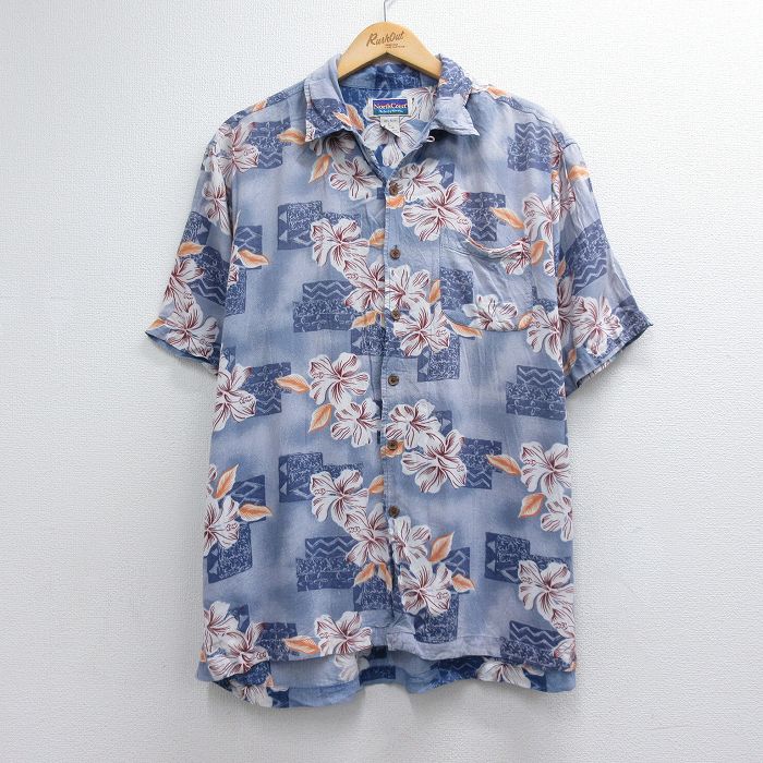 00s 半袖シャツ 花 ライトブルー メンズL相当 | 古着