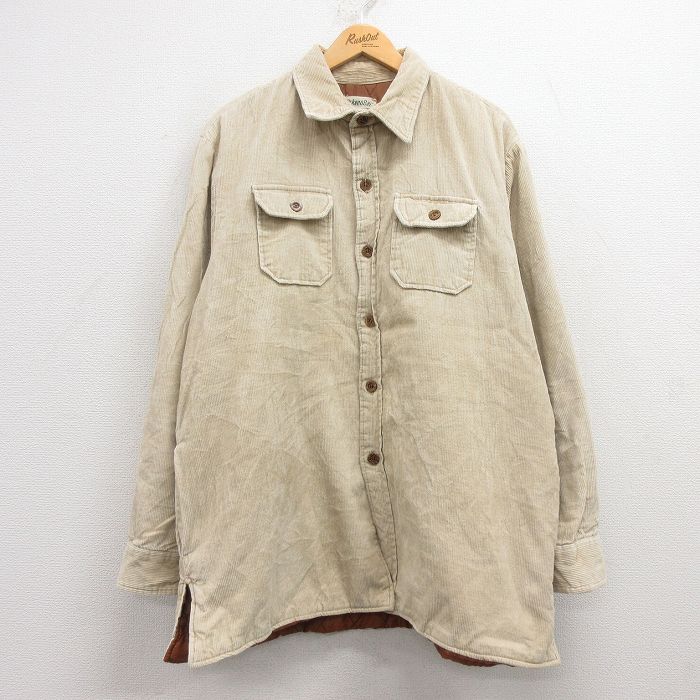 XL★古着 セントジョンズベイ 長袖 シャツ ジャケット メンズ 90年代 90s コーデュロイ 大きいサイズ コットン ベージュ カーキ 内側キルティング 25feb13 中古 アウター