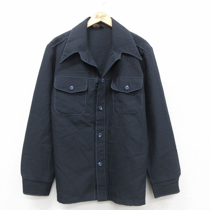 XL★古着 JCペニー 長袖 シャツ ジャケット メンズ 70年代 70s 開襟 オープンカラー 黒 ブラック 【spe】 25sep25 中古 アウター