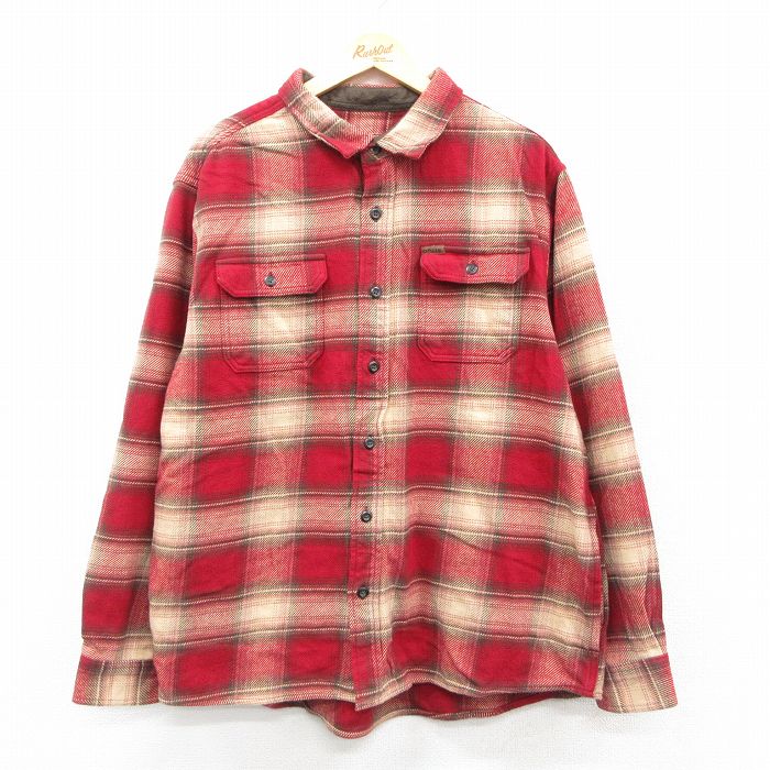 L★古着 オービス ORVIS 長袖 ヘビー フランネル シャツ ジャケット メンズ コットン 赤他 レッド チェック 25sep25 中古 アウター