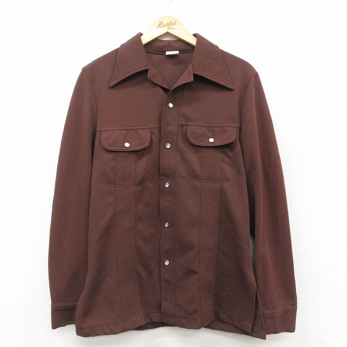 【20%OFF】M★古着 長袖 シャツ ジャケット メンズ 80年代 80s こげ茶 ブラウン 25sep25 中古 アウター