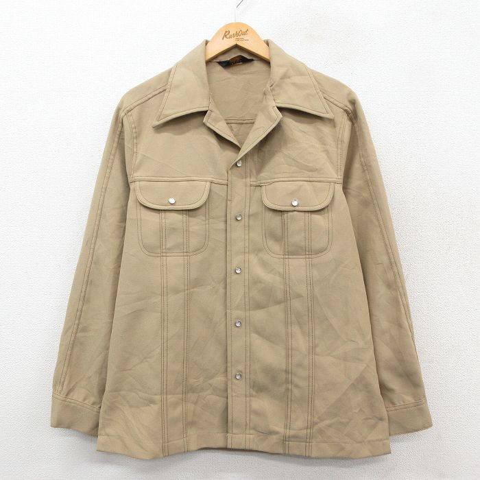 M★古着 リー Lee 長袖 シャツ ジャケット メンズ 70年代 70s USA製 ベージュ【spe】 25nov15