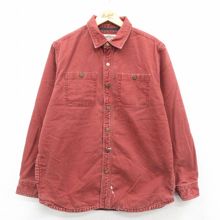 L★古着 エルエルビーン 長袖 シャツ ジャケット メンズ ダック地 コットン エンジ 内側フリース 25nov15