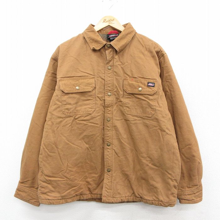 XL★古着 ディキーズ 長袖 シャツ ジャケット メンズ ダック地 コットン ベージュ 内側キルティング 25nov15
