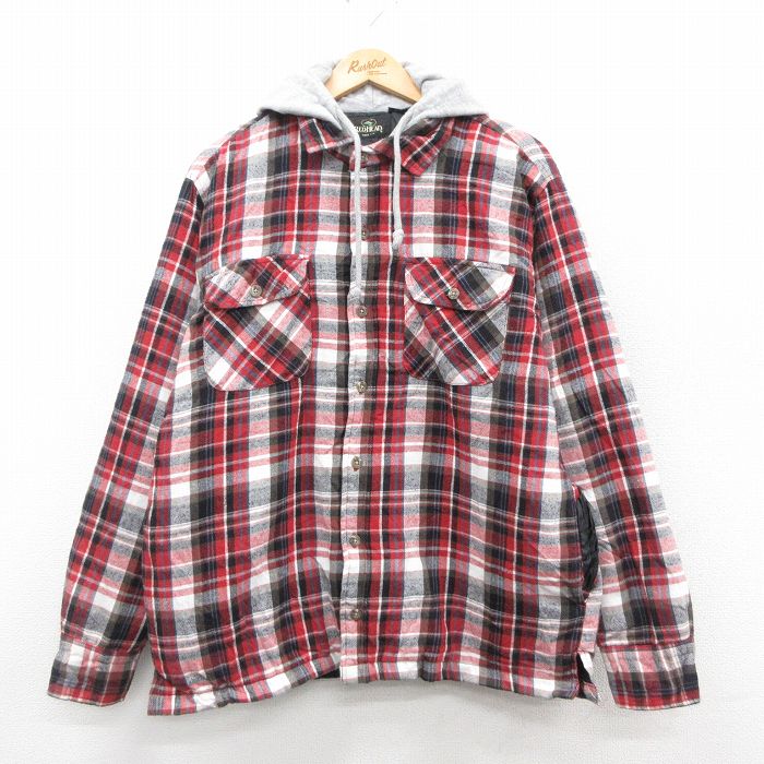 L★古着 レッドヘッド 長袖 フランネル シャツ ジャケット パーカー メンズ 00年代 00s コットン 赤他 チェック 内側キルティング 25nov15