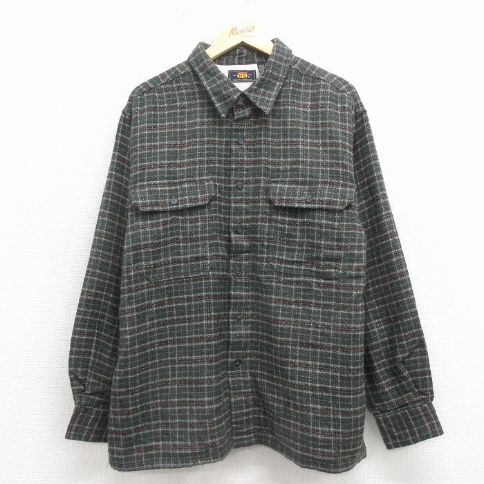 XL★古着 ルート66 長袖 シャツ ジャケット メンズ 00年代 00s 濃緑他 チェック 内側サーマル 26apr03
