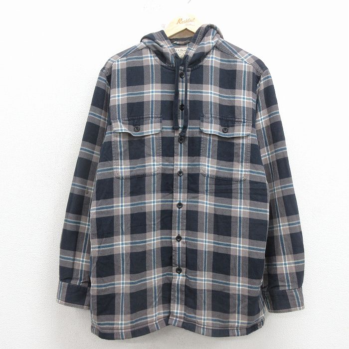 エルエルビーン 00s 長袖シャツジャケット フランネル ネイビーチェック L | 古着