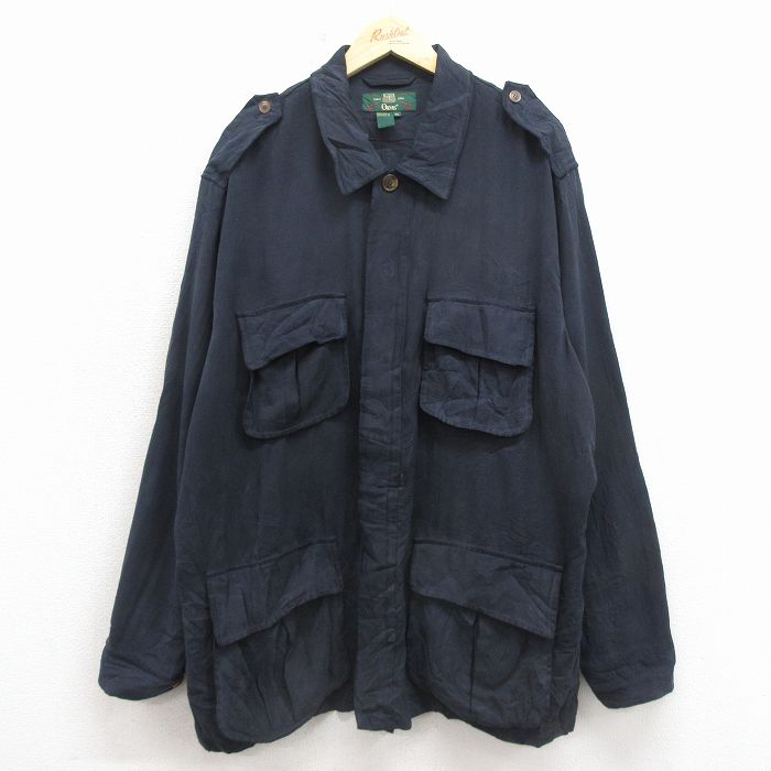 XL★古着 長袖 ジャケット メンズ 90年代 90s 大きいサイズ ロング丈 シルク 黒【spe】 26apr27