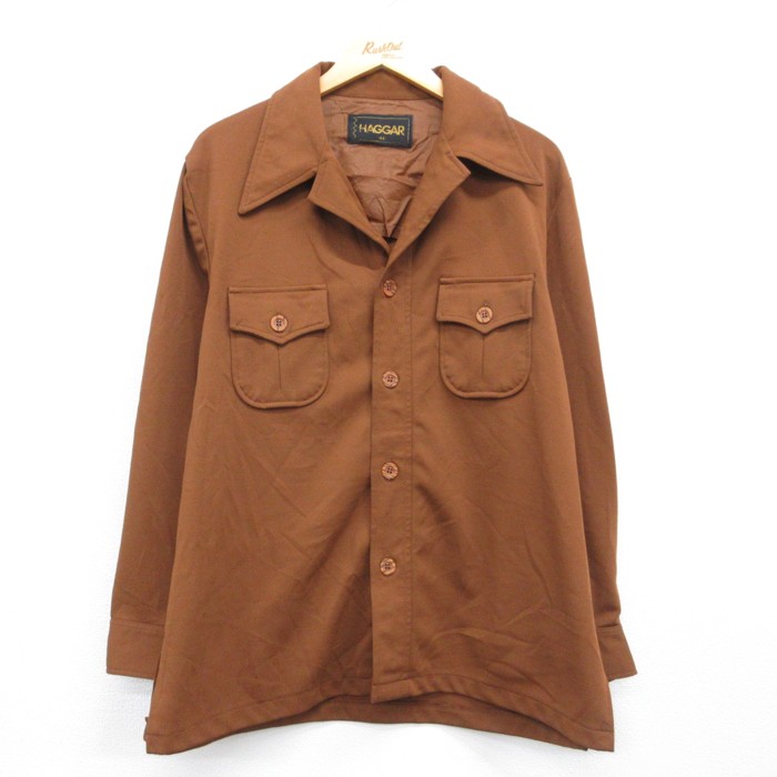 HAGGAR 長袖 シャツ ジャケット 70s フラップポケット オープンカラー ブラウン メンズL相当 | 古着