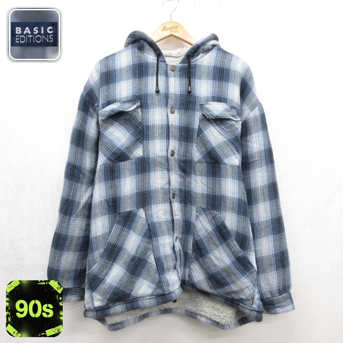 BASIC EDITIONS 00s 長袖シャツジャケット ボア ネイビーチェック メンズXL相当 | 古着