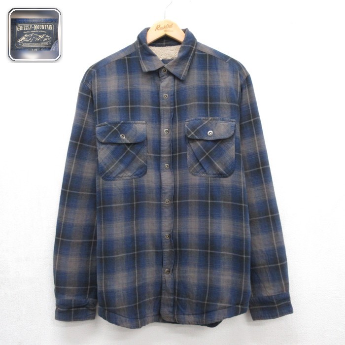 GRIZZLY MOUNTAIN 長袖シャツジャケット ボア ネイビーチェック メンズL相当 | 古着