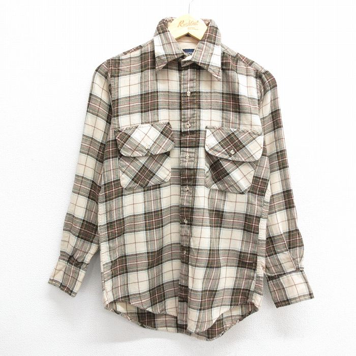 S★古着 GANT 長袖 ウール シャツ メンズ 90年代 90s ベージュ他 カーキ チェック 24oct12 中古 トップス