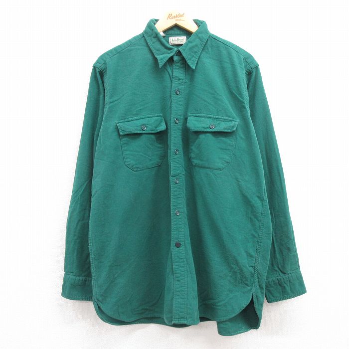 【50%OFF】XL★古着 エルエルビーン LLBEAN 長袖 ヘビー フランネル シャツ メンズ 80年代 80s コットン 緑 グリーン 24oct16 中古 トップス