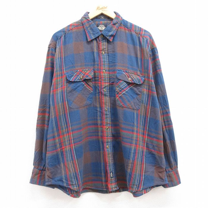 XL★古着 ドッカーズ 長袖 フランネル シャツ メンズ 90年代 90s 大きいサイズ コットン 紺他 ネイビー チェック 24oct16 中古 トップス