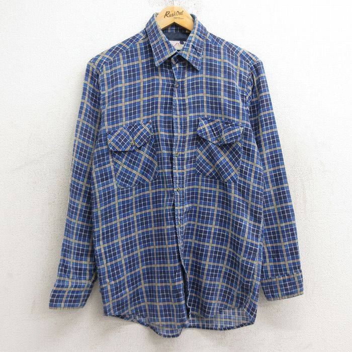 【50%OFF】80s 長袖フランネルシャツ ネイビーチェック S | 古着