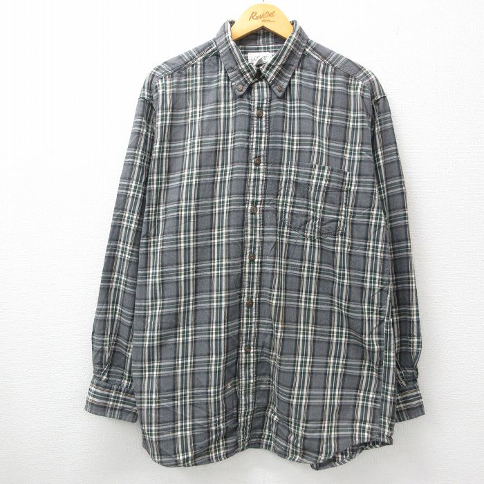 【20%OFF】XL★古着 ジェイクルー J.CREW 長袖 フランネル シャツ メンズ 90年代 90s ロング丈 コットン ボタンダウン グレー他 チェック 24oct19 中古 トップス