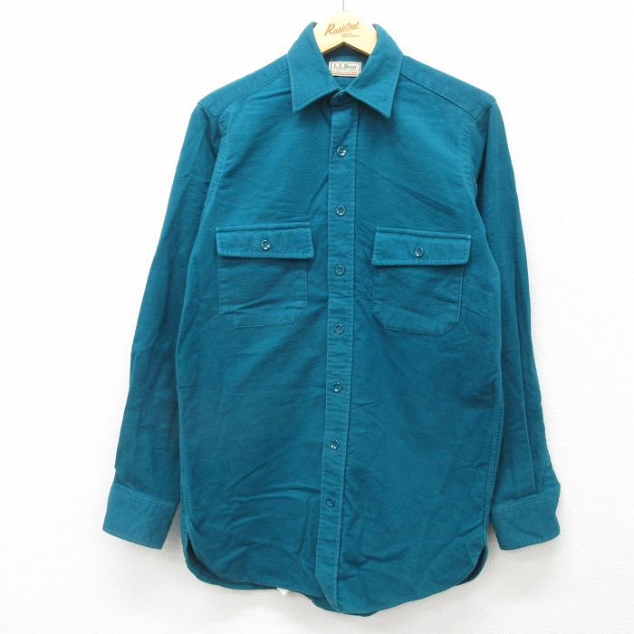 M★古着 エルエルビーン LLBEAN 長袖 ヘビー フランネル シャツ メンズ 80年代 80s ロング丈 コットン USA製 青緑 24nov02 中古 トップス