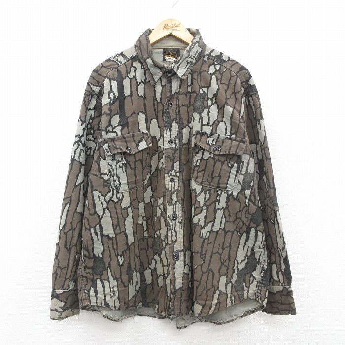 XL★古着 DEERSKIN 長袖 フランネル シャツ メンズ 80年代 80s TREBARK グレー他 迷彩 24nov02 中古 トップス