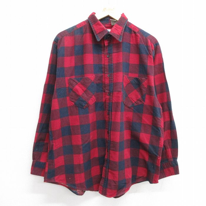 XL★古着 ベーシックエディションズ 長袖 フランネル シャツ メンズ 00年代 00s コットン エンジ他 バッファローチェック 24nov02 中古 トップス