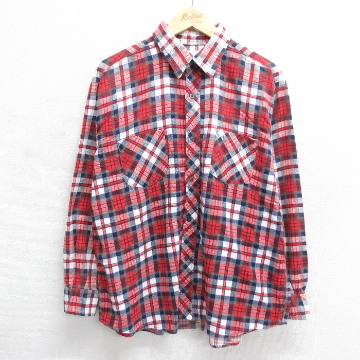 【50%OFF】XL★古着 長袖 フランネル シャツ メンズ 90年代 90s コットン 赤他 レッド チェック 24nov02 中古 トップス