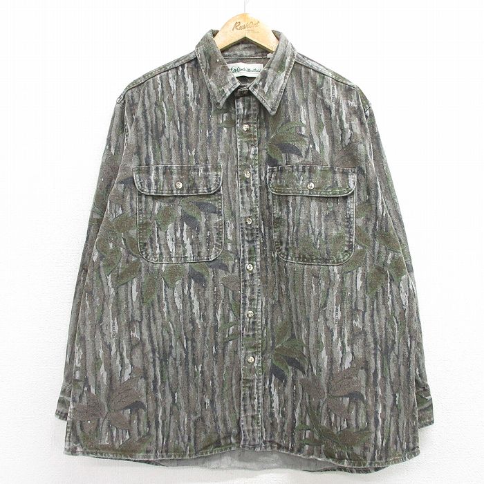 XL★古着 長袖 ヘビー フランネル シャツ メンズ 90年代 90s リアルツリー 大きいサイズ コットン USA製 緑他 グリーン 【spe】 24nov08 中古 トップス