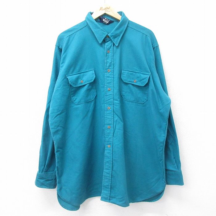 XL★古着 ウールリッチ WOOLRICH 長袖 ヘビー フランネル シャツ メンズ 90年代 90s 大きいサイズ ロング丈 コットン USA製 青緑 24nov09 中古 トップス