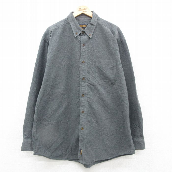 XL★古着 ウールリッチ WOOLRICH 長袖 ヘビー フランネル シャツ メンズ 大きいサイズ ロング丈 濃グレー 24nov11 中古 トップス