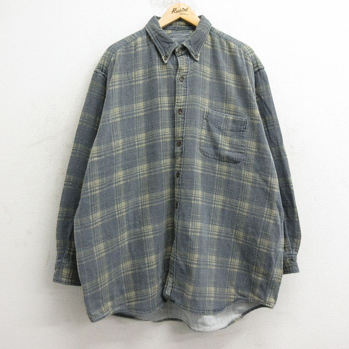 XL★古着 アバクロンビー Abercrombie&fitch 長袖 ヘビー フランネル シャツ メンズ 00年代 00s 大きいサイズ ロング丈 コットン ボタンダウン グレー他 24nov15 中古 トップス