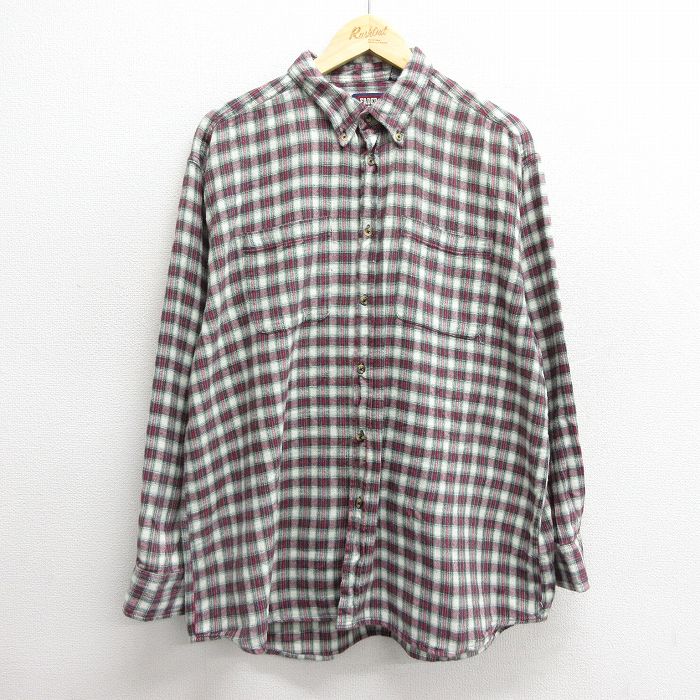 【50%OFF】XL★古着 FADED GLORY 長袖 フランネル シャツ メンズ コットン ボタンダウン 紫他 パープル チェック 24nov18 中古 トップス