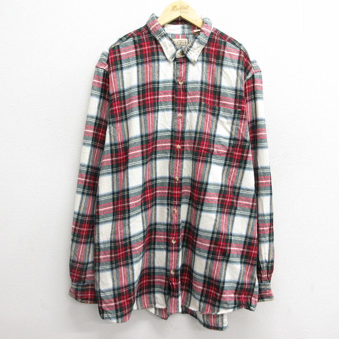 XL★古着 レッドヘッド 長袖 フランネル シャツ メンズ 大きいサイズ ロング丈 コットン ボタンダウン 赤他 レッド チェック 24nov18 中古 トップス