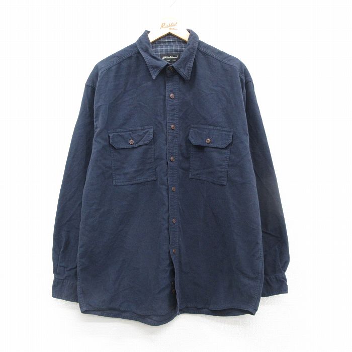XL★古着 エディーバウアー 長袖 ヘビー フランネル シャツ メンズ 00年代 00s 大きいサイズ コットン 濃紺 ネイビー 24nov18 中古 トップス
