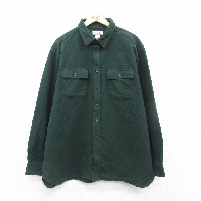 XL★古着 エルエルビーン LLBEAN 長袖 ヘビー フランネル シャツ メンズ 00年代 00s 大きいサイズ ロング丈 コットン 緑 グリーン 24nov18 中古 トップス