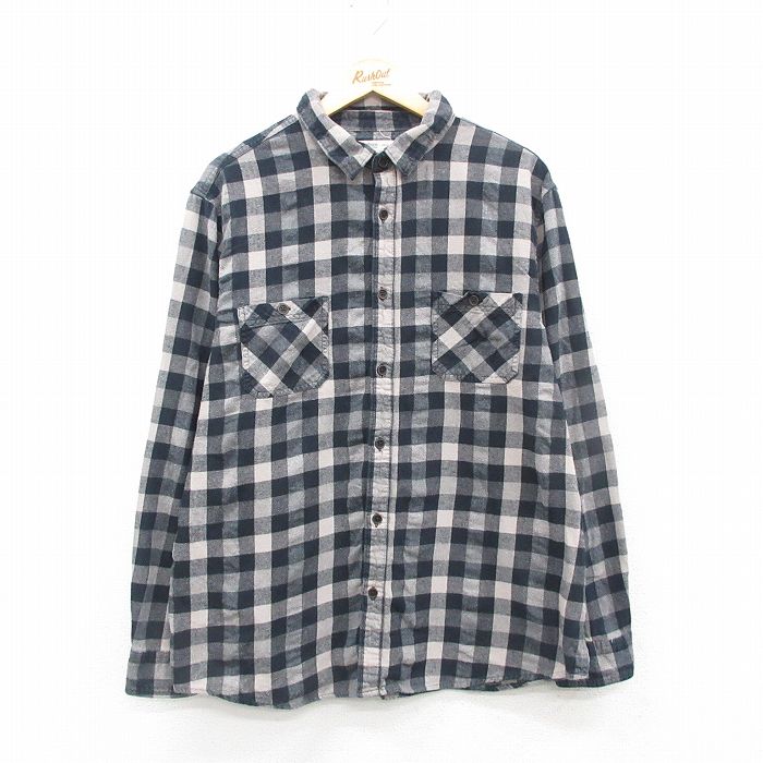 XL★古着 長袖 ヘビー フランネル シャツ メンズ 黒他 ブラック バッファロー チェック 24nov18 中古 トップス