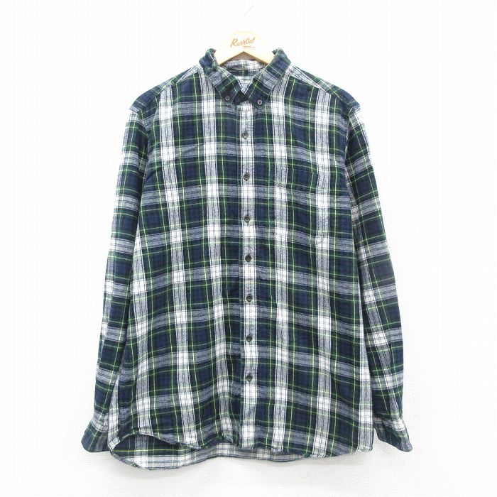 L★古着 エルエルビーン LLBEAN 長袖 フランネル シャツ メンズ 00年代 00s コットン ボタンダウン 緑他 グリーン チェック 24nov19 中古 トップス