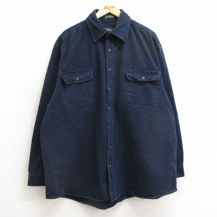 【50%OFF】XL★古着 長袖 ヘビー フランネル シャツ メンズ 00年代 00s 大きいサイズ ロング丈 コットン 紺 ネイビー 24nov20 中古 トップス