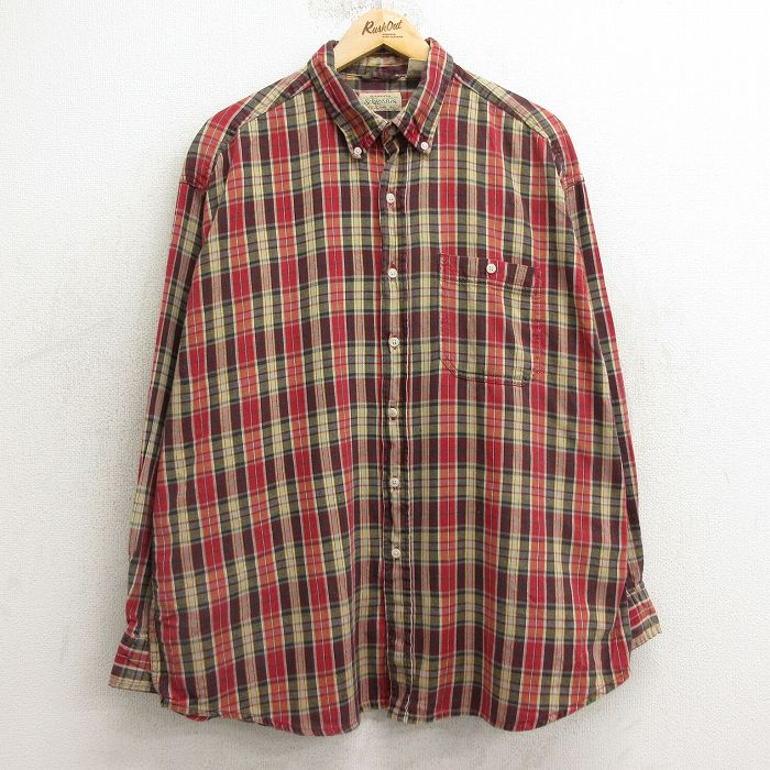 XL★古着 セントジョンズベイ 長袖 フランネル シャツ メンズ 00年代 00s 大きいサイズ コットン ボタンダウン 赤他 レッド チェック 24nov20 中古 トップス