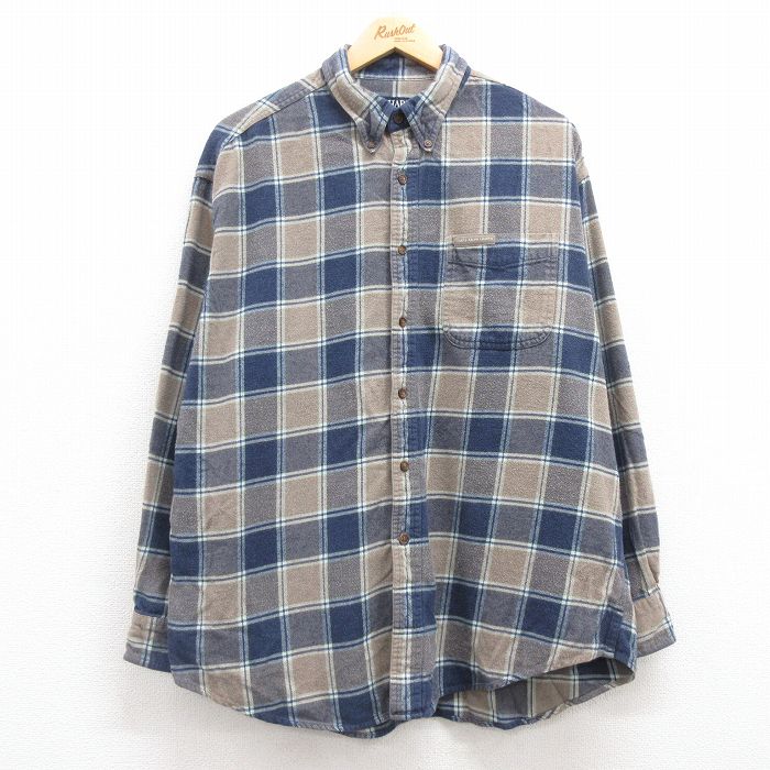 XL★古着 ラルフローレン Ralph Lauren チャップス 長袖 ブランド フランネル シャツ メンズ 90年代 90s 大きいサイズ コットン ボタンダウン 紺他 ネイビー チェック 24nov21 中古 トップス