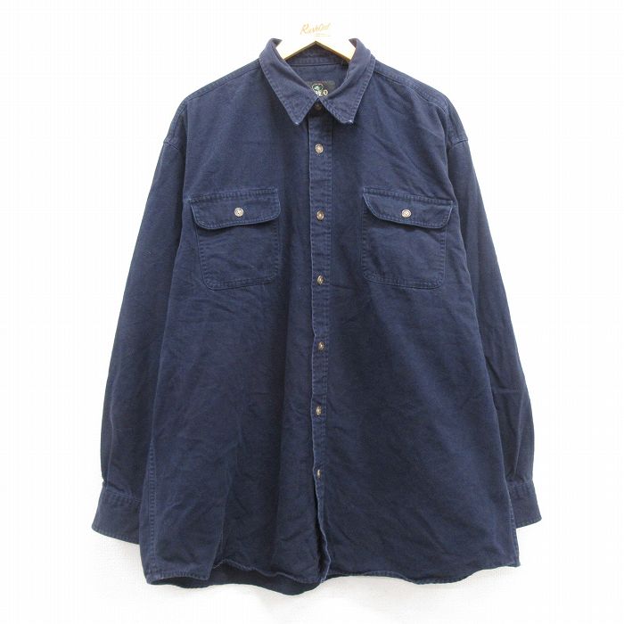 XL★古着 レッドヘッド 長袖 ヘビー フランネル シャツ メンズ 00年代 00s 大きいサイズ ロング丈 コットン 濃紺 ネイビー 24nov21 中古 トップス