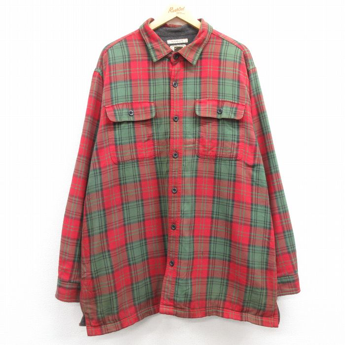 XL★古着 エルエルビーン LLBEAN 長袖 フランネル シャツ メンズ 00年代 00s 大きいサイズ ロング丈 コットン 赤他 レッド チェック 内側フリース 24nov21 中古 トップス