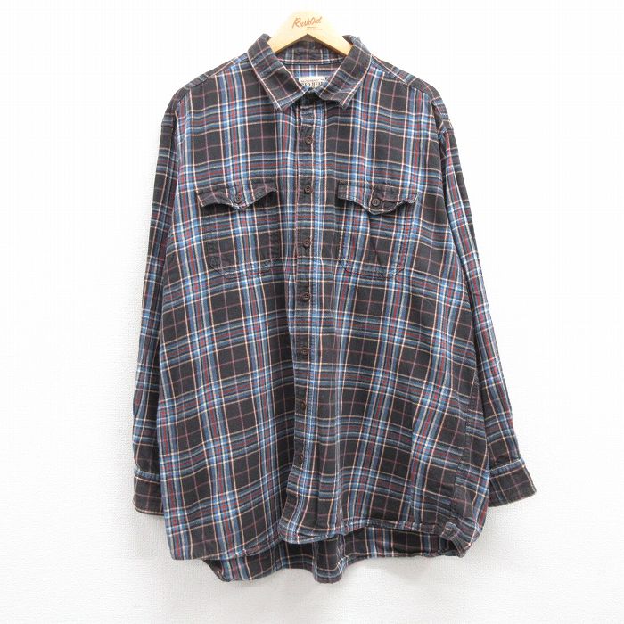 XL★古着 レッドヘッド 長袖 フランネル シャツ メンズ 大きいサイズ コットン グレー他 チェック 24nov21 中古 トップス