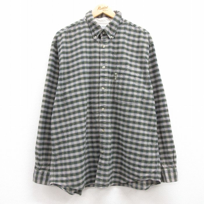 XL★古着 コロンビア COLUMBIA 長袖 フランネル シャツ メンズ 00年代 00s 大きいサイズ コットン ボタンダウン 緑他 グリーン チェック 24nov21 中古 トップス