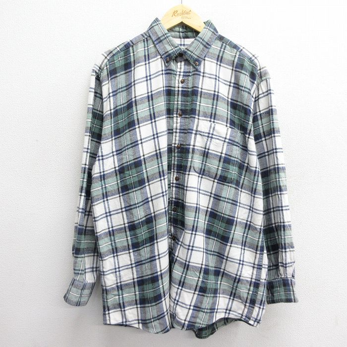 【50%OFF】XL★古着 アメリカンイーグル American Eagle 長袖 フランネル シャツ メンズ 00年代 00s コットン ボタンダウン 白他 ホワイト チェック 24nov25 中古 トップス