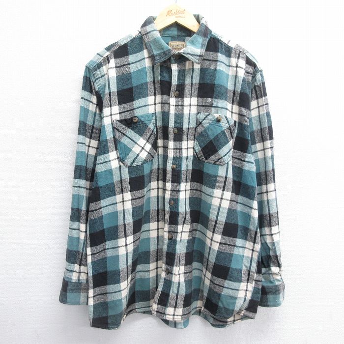 XL★古着 長袖 ヘビー フランネル シャツ メンズ 大きいサイズ コットン 青緑他 チェック 24nov27 中古 トップス