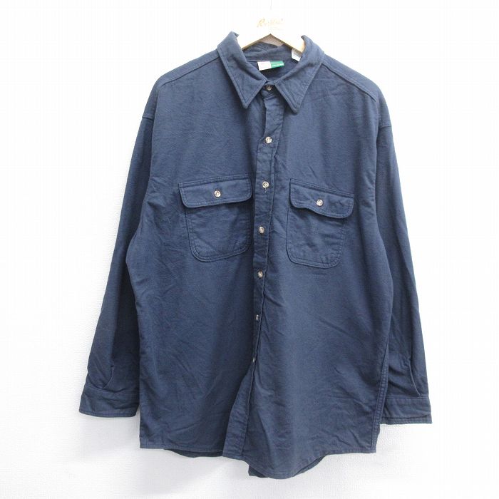 XL★古着 Wear Guard 長袖 フランネル シャツ メンズ 90年代 90s 大きいサイズ コットン 紺 ネイビー 24nov27 中古 トップス