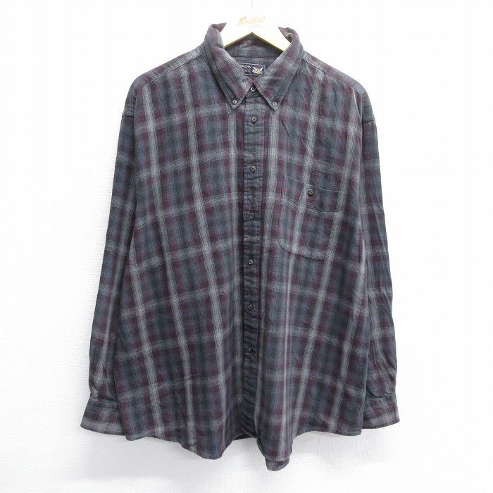 XL★古着 アロー 長袖 フランネル シャツ メンズ 大きいサイズ コットン ボタンダウン グレー他 チェック 24nov27 中古 トップス